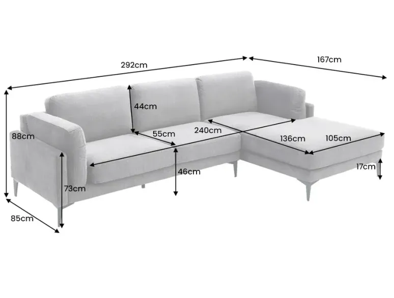 Canapé d'angle velours moderne 295 cm avec pouf – MANHATTAN