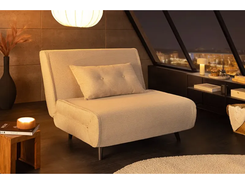 Fauteuil-lit SMART compact 100 cm – Velours côtelé, sans accoudoirs