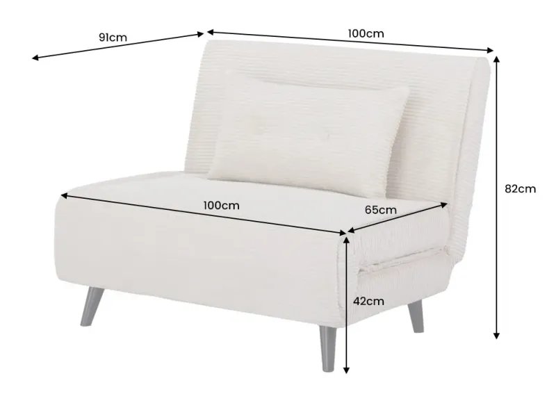 Fauteuil-lit compact velours côtelé 100 cm – Sans accoudoirs | Decozzia