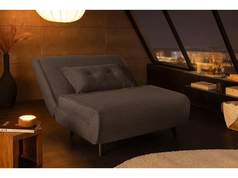 Fauteuil-lit SMART compact 100 cm – Velours côtelé, sans accoudoirs