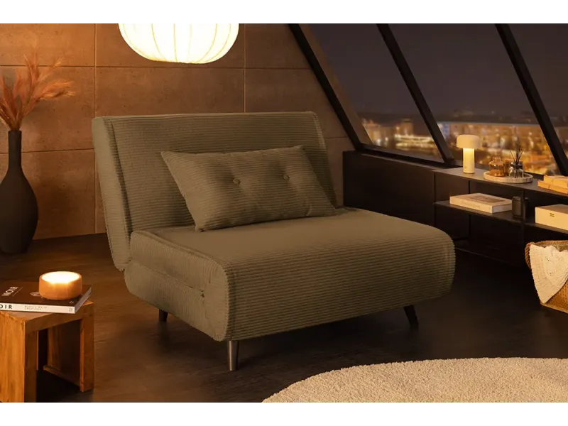 Fauteuil-lit SMART compact 100 cm – Velours côtelé, sans accoudoirs