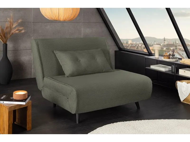Fauteuil-lit SMART compact 100 cm – Velours côtelé, sans accoudoirs
