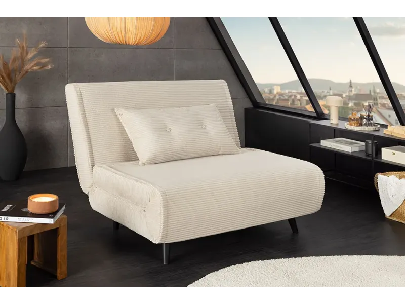 Fauteuil-lit SMART compact 100 cm – Velours côtelé, sans accoudoirs