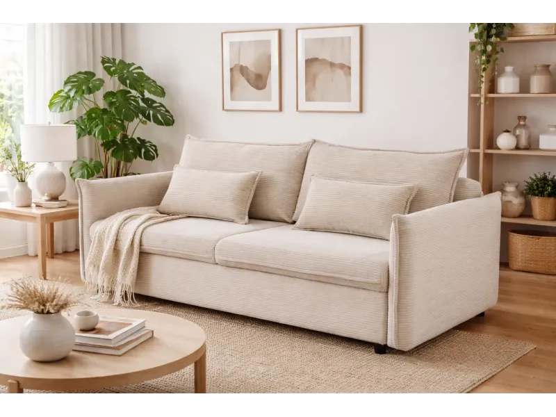 Canapé-lit en velours côtelé moderne 3 places 215 cm