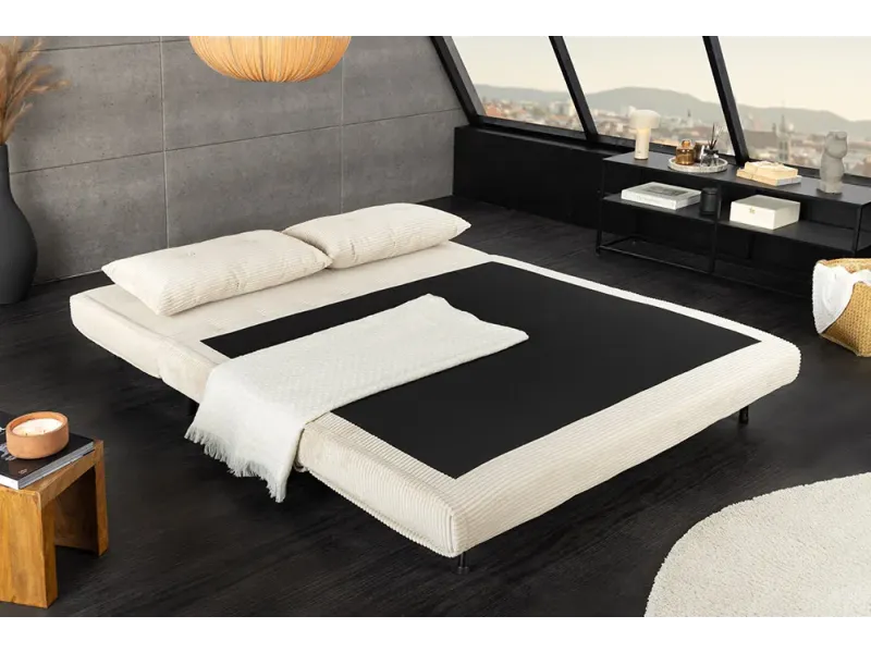 Canapé-lit velours côtelé 140 cm – Sans accoudoirs, petit espace | Decozzia
