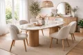 Table à manger ovale en céramique blanche et bois brun moderne 210 cm – ATHÈNES
