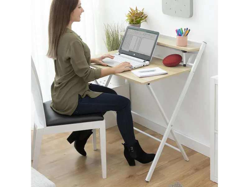 Bureau Pliable avec Étagère Intégrée — Sans Montage | Decozzia