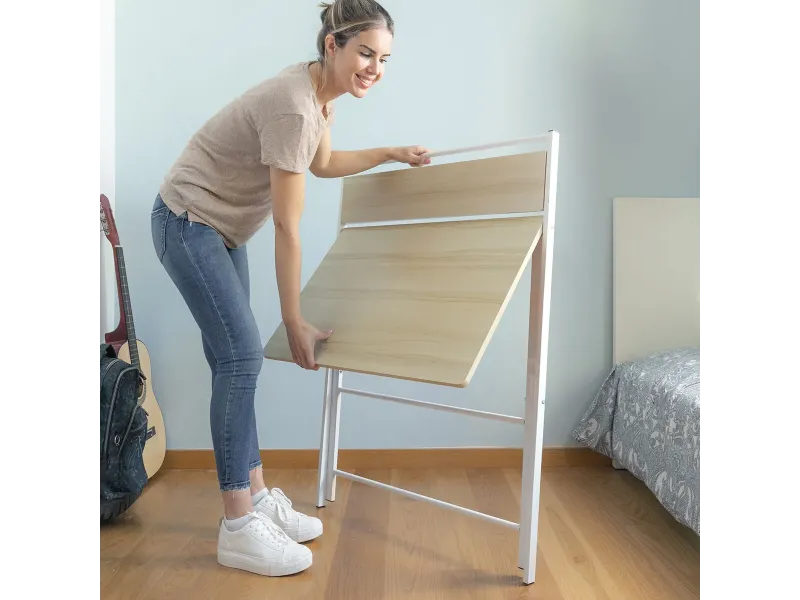 Bureau Pliable avec Étagère Intégrée — Sans Montage | Decozzia
