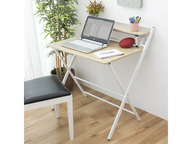 Bureau Pliable avec Étagère Intégrée — Sans Montage | Decozzia