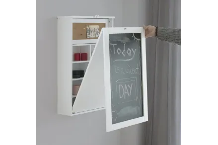 Bureau Mural Rabattable avec Ardoise et Liège – Blanc | Decozzia 2