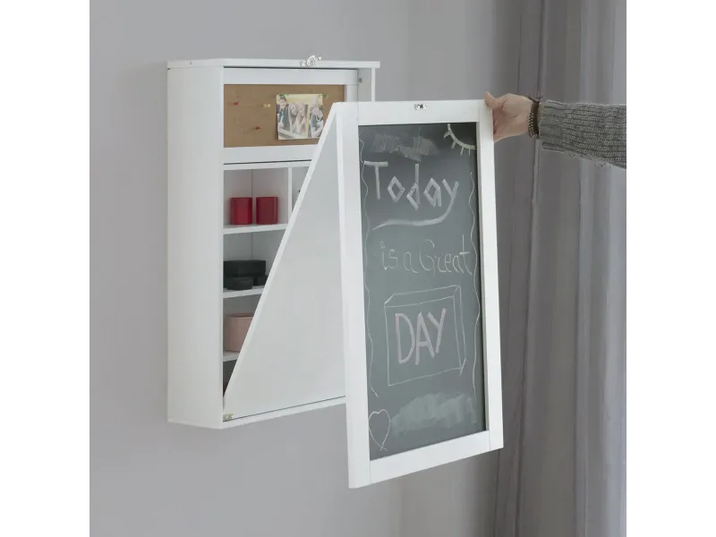 Bureau Mural Rabattable avec Ardoise et Liège – Blanc | Decozzia