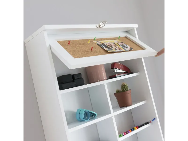 Bureau Mural Rabattable avec Ardoise et Liège – Blanc | Decozzia