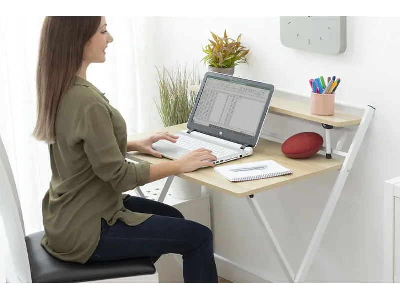 Bureau pliable avec étagère — se range en 3 cm, aucun montage requis