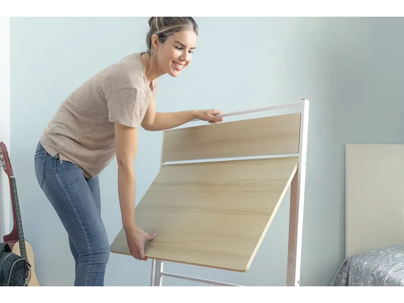 Bureau pliable avec étagère — se range en 3 cm, aucun montage requis
