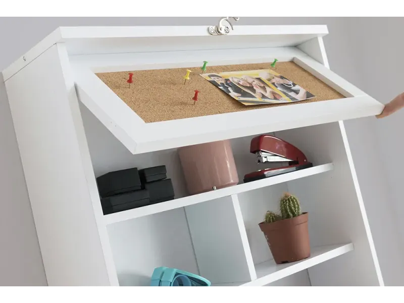 Bureau mural rabattable petit espace blanc | Bureau gain de place avec rangement – Decozzia