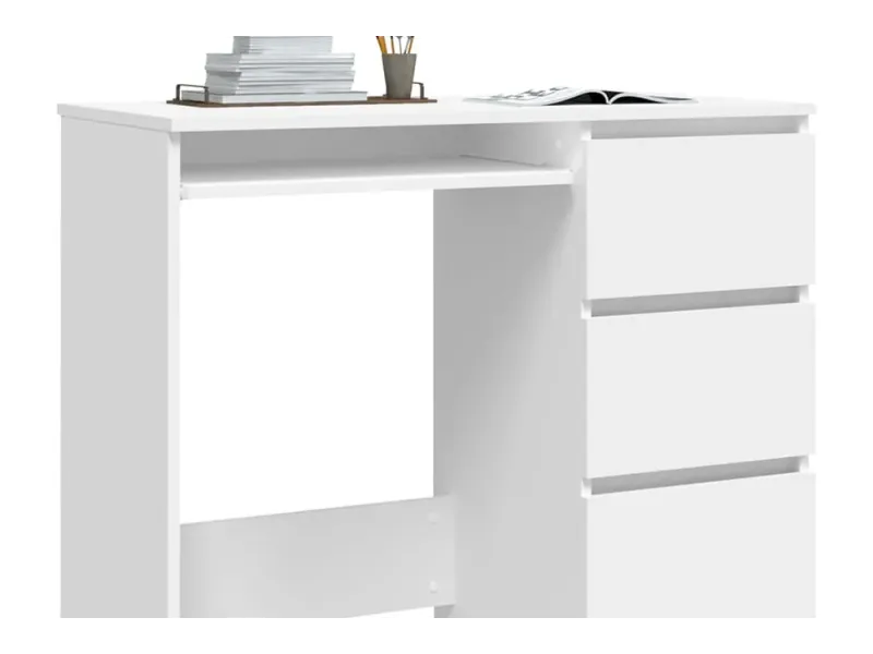 Bureau petit espace blanc 90 cm avec rangement | Bureau gain de place – Decozzia