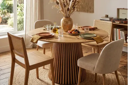 Table à manger ronde bois Ø120 cm OSAKA – table ronde chêne naturel design minimaliste gain de place