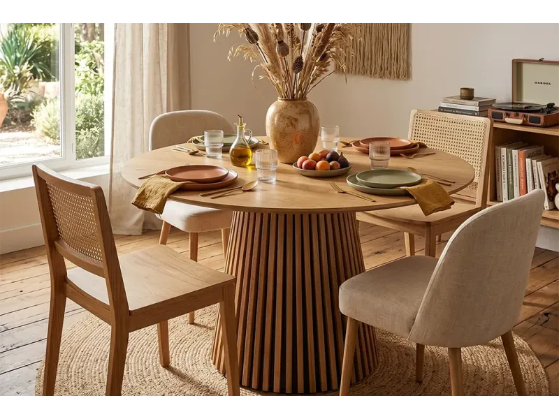 Table à manger ronde bois Ø120 cm OSAKA – table ronde chêne naturel design minimaliste gain de place