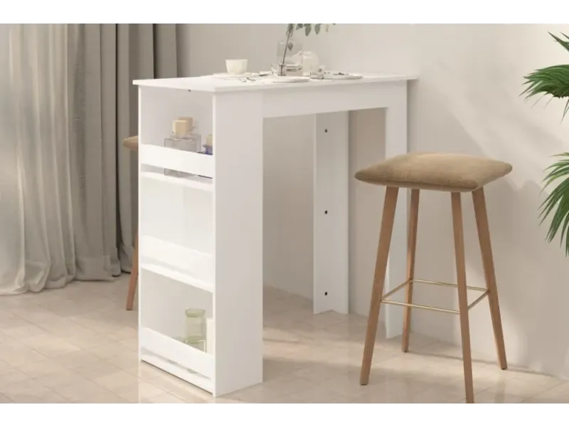 Table de bar avec rangement Blanc 102x50x103,5 cm Aggloméré