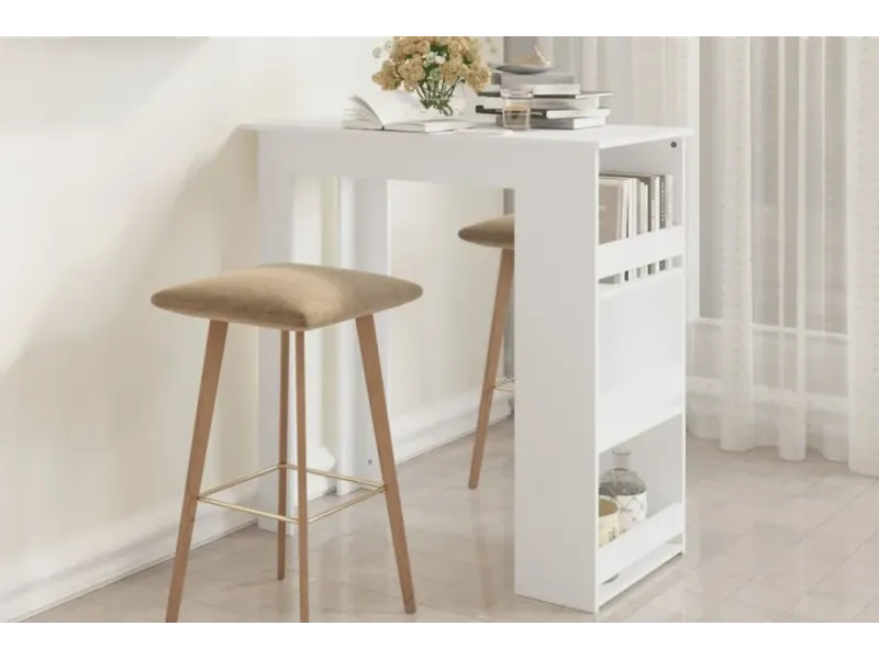 Table de bar avec rangement Blanc 102x50x103,5 cm Aggloméré