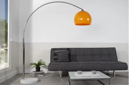 Lampadaire Arc Extensible Orange & Marbre Blanc 175-205 cm – Luminaire Design