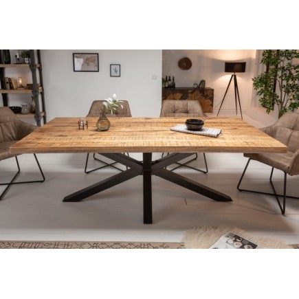 Table sale à manger 180 cm en bois massif et pied Mikado métal noir design