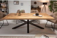 Table sale à manger 180 cm en bois massif et pied Mikado métal noir design Table sale à manger 180 cm en bois massif et pied Mikado métal noir design