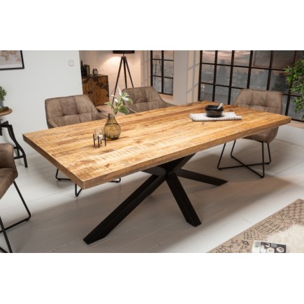 Table sale à manger 180 cm en bois massif et pied Mikado métal noir design 2