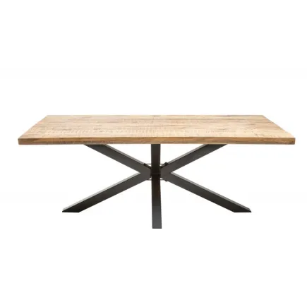 Table sale à manger 180 cm en bois massif et pied Mikado métal noir design