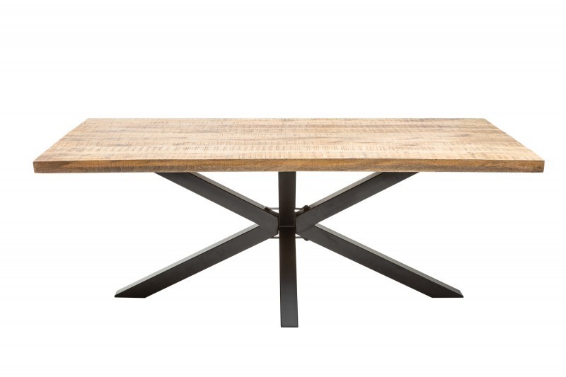 Table sale à manger 180 cm en bois massif et pied Mikado métal noir design