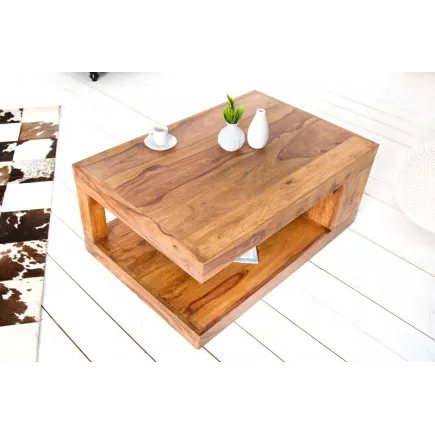 Table basse 90x60 cm design avec rangement en bois massif