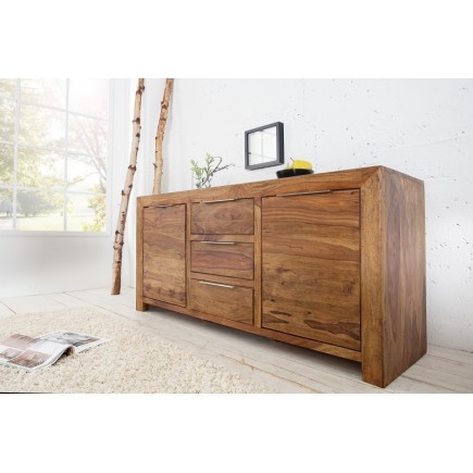 Buffet enfilade bois massif 140 cm à 2 portes et 3 tiroirs