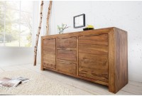 Buffet enfilade bois massif 140 cm à 2 portes et 3 tiroirs