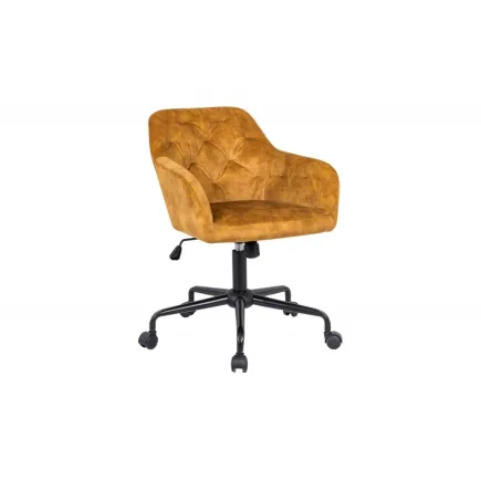 Chaise de bureau en velours coloris  jaune moutarde avec un dossier capitonné