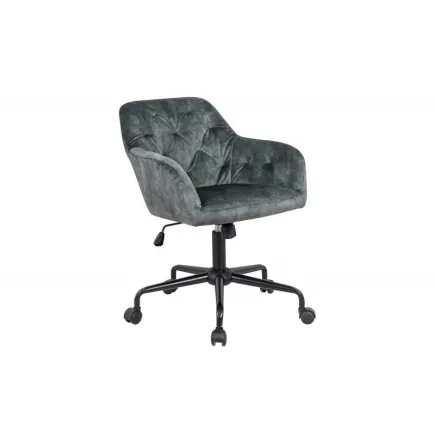 Chaise de bureau en velours coloris  verte avec un dossier capitonné