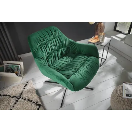 Fauteuil pivotante velours design coloris vert émeraude en microfibre avec accoudoirs 2
