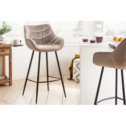 Tabouret de bar design scandinave coloris champagne en microfibre 2