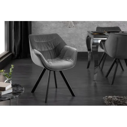 Chaise design scandinave de salle à manger coloris gris en microfibre avec piétement en métal