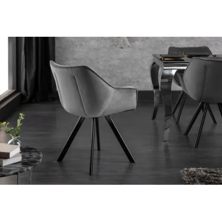 Chaise design scandinave de salle à manger coloris gris en microfibre avec piétement en métal 2