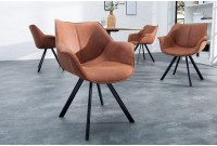 Chaise design scandinave de salle à manger coloris marron antique en microfibre avec piétement en métal