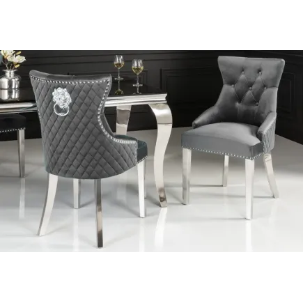 Chaise salle à manger LISA, élégante, en velours, gris, design baroque 2