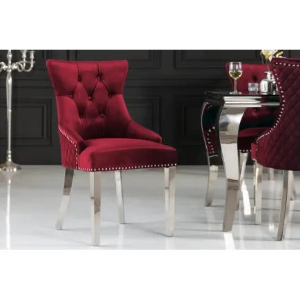 Chaise salle à manger LISA, élégante, en velours, rouge, design baroque