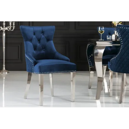 Chaise salle à manger LISA, élégante, en velours, bleu, design baroque