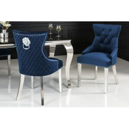 Chaise salle à manger LISA, élégante, en velours, bleu, design baroque 2