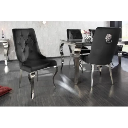 Chaises design capitonné PAULA avec pied baroque en acier inoxydable, velours, taupe