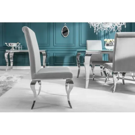 Chaise de salle à manger design baroque coloris gris argenté