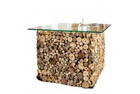 Table basse design en bois et verre trempé