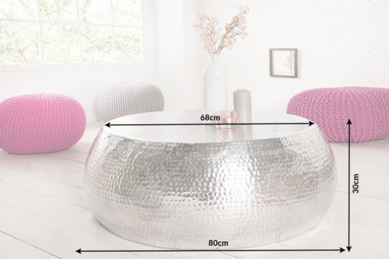 Table basse 80 cm ronde en aluminium coloris argent Table basse 80 cm ronde en aluminium coloris argent