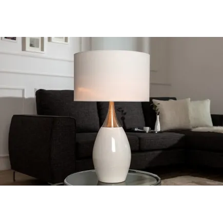 Lampe à poser moderne en métal et en toile de couleur blanche