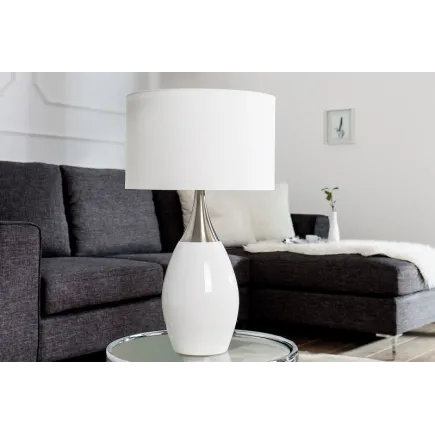 Lampe à poser moderne en métal et en toile de couleur blanche 2